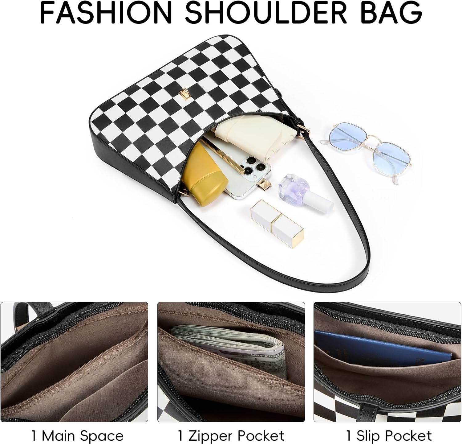 CLUCI Checkered Purses for Women Bundles with Women Wallet