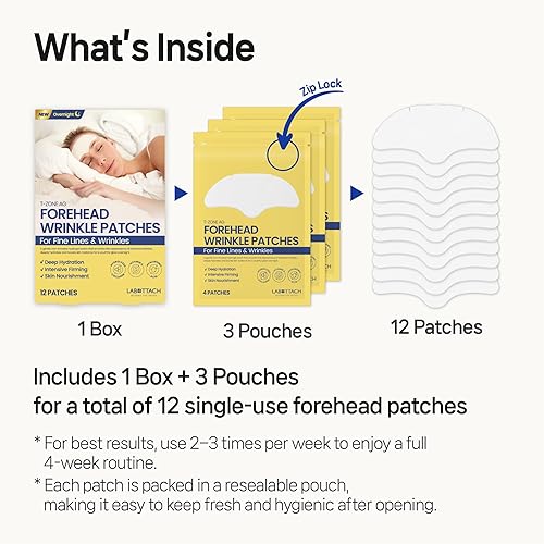 Miniatura 8 de Parches antiarrugas para la frente (12 unidades)  Hidrogel coreano con colágeno, ácido hialurónico y vitamina E  Cuidado nocturno para la frente y
