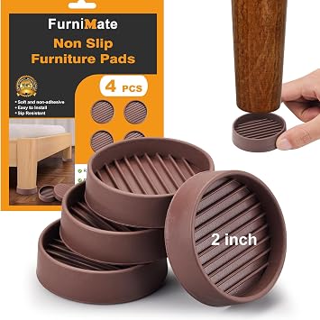 Non Slip Rubber Furniture Pads 2 inch 4PCS, Couch Bed Stoppers to Prevent Sliding, Furniture Coasters, Non Skid Furniture Grippers for Hardwood Floors Brown Round