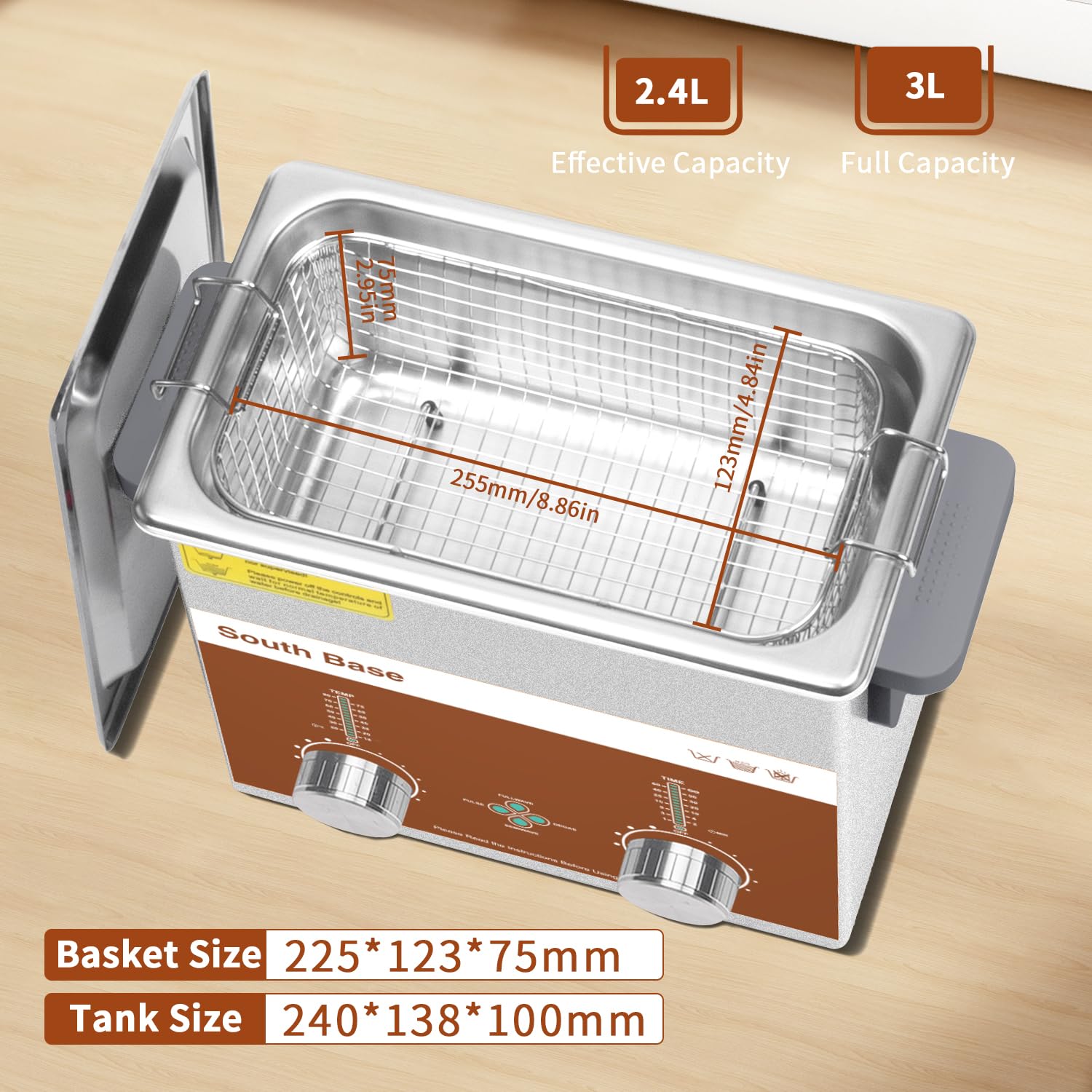 SOUTH BASE Pulitore a Ultrasuoni, 3L 120W con Cestello per Pulizia, Timer e Riscaldatore, Pulitore Sonico Codificato per Pulire Gioielli, Occhiali, Monete.