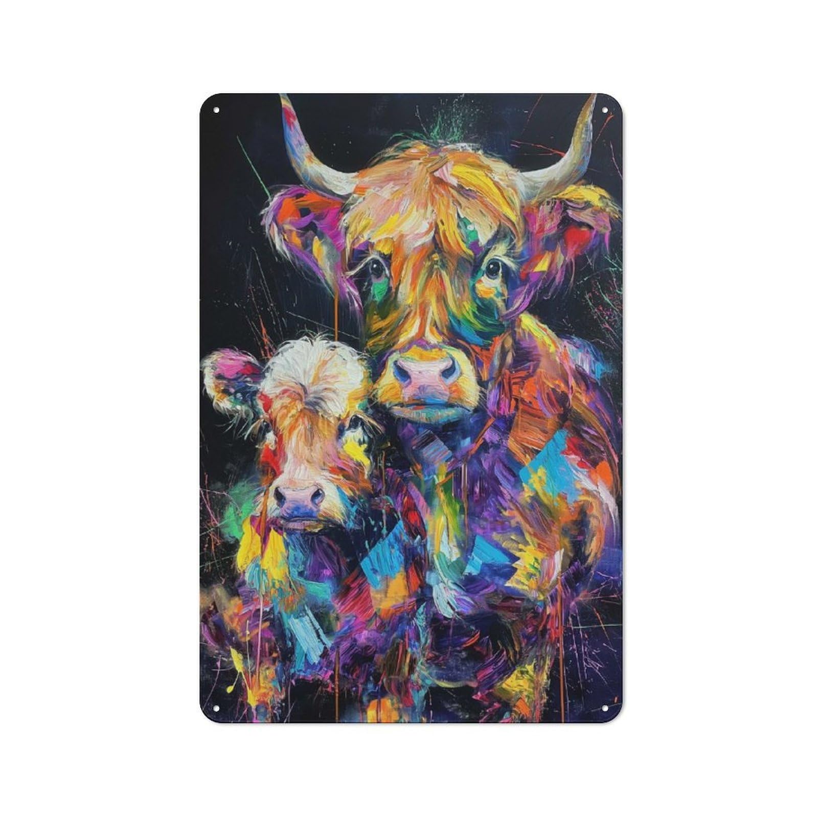 Junmoney Style-10 Colorful Highland Cows Retro Metal Sign 30X20cm, Distressed Look Retro Room Decor For Living Room, Hallway, Kitchen Or Cafe