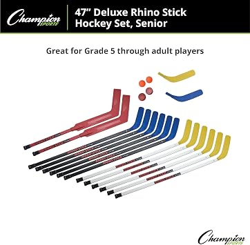 Champion Sports Rhino Stick Hockey Set Durable ABS Sticks, Non-Marring Blades, Multiple Sizes Complete Sets
