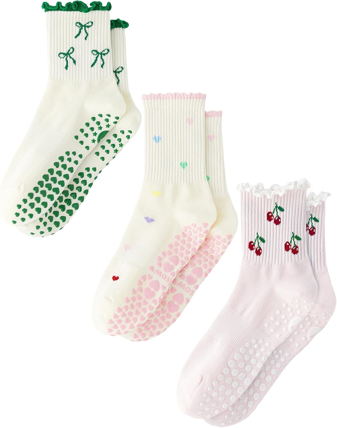 Yawlsow Pilates Grip Socks for Women Yoga Grippy Socks Cute Barre Non Skid Athletic Crew Sticky Sock Workout Hospital
