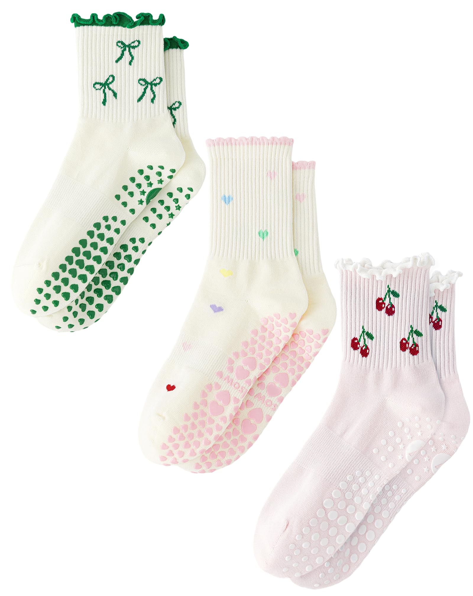 Yawlsow Pilates Stoppersocken für Damen Rutschfeste Yoga Grip Socken | mit Noppen niedlich und bequem für Reformer Ballett Barre Tanz Trampolin Krankenhaus Fitness Zuhause Atmungsaktiv