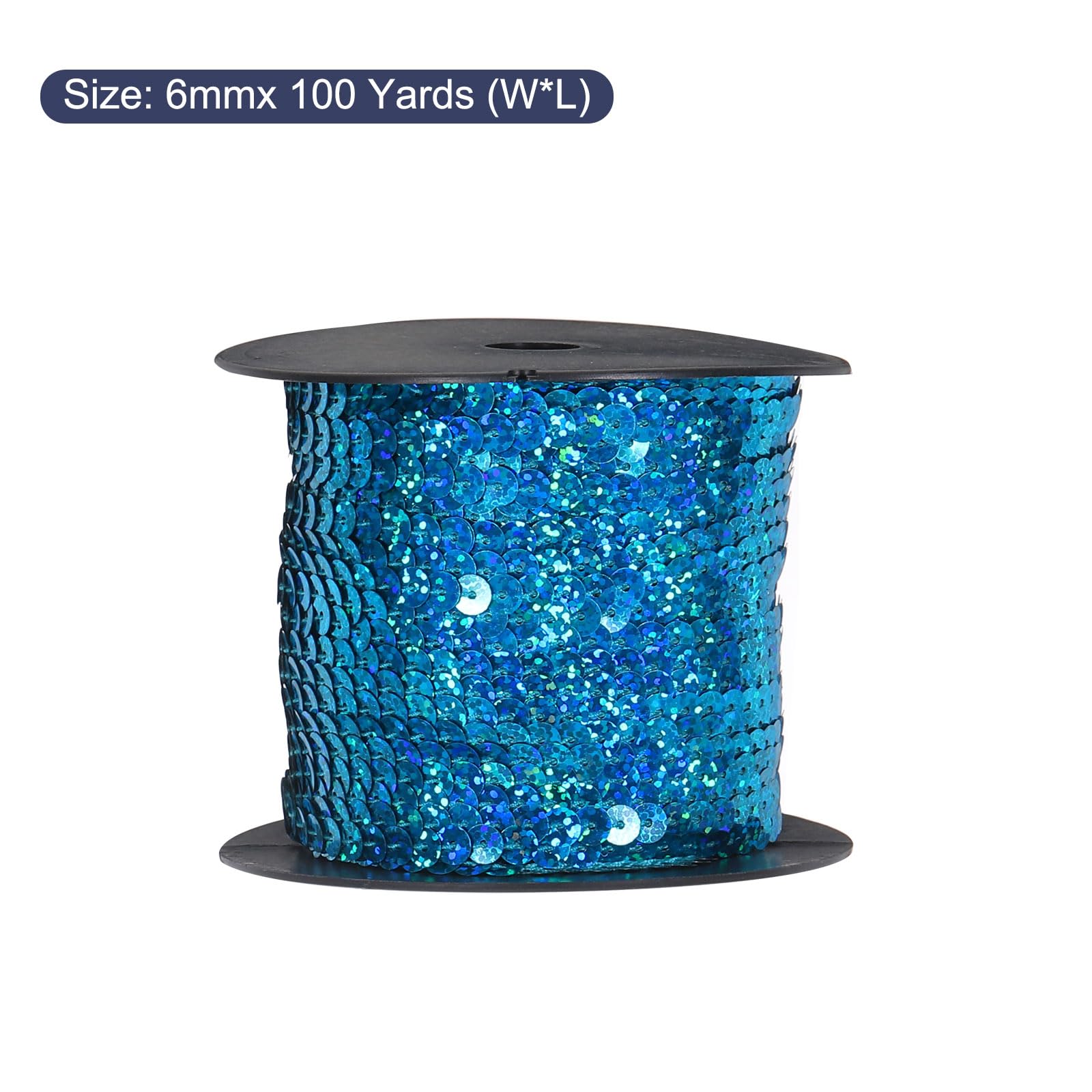QUARKZMAN 100 Yards Flach Pailletten Streifen 6mm Laser Pailletten Stoff Paillette Dreieck Pailletten Trimmen für Handwerk Basteln Pailletten Fransen Nähen Klingeln See Blau