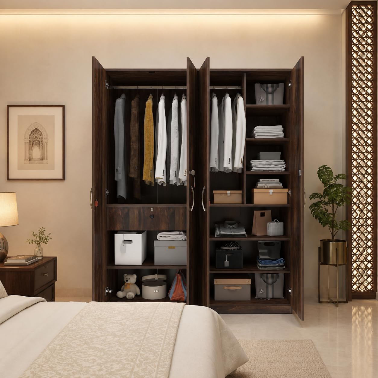 Studio Kook Amari Engineered Wood 4 Door Wardrobe (Matte Finish) (Junglewood)-image-40