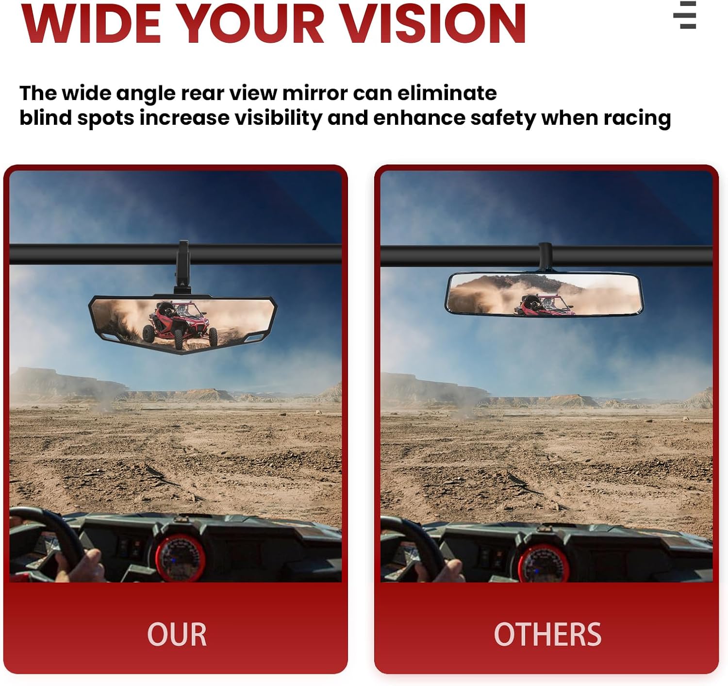 UTV Rear View Mirror for 1.5"-2.0" Round Roll Cage, 360° Adjustable SXS Mirror, Compatible with Polaris RZR, Can Am X3, Pioneer, Kawasaki Mule, Yamaha YXZ, CFMOTO