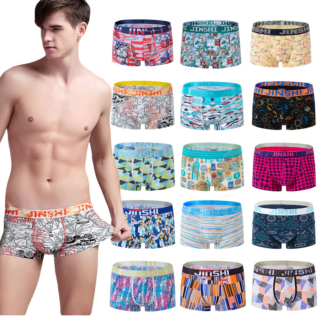 JINSHI Calzoncillos tipo bóxer de bambú para hombre, con cintura al azar
