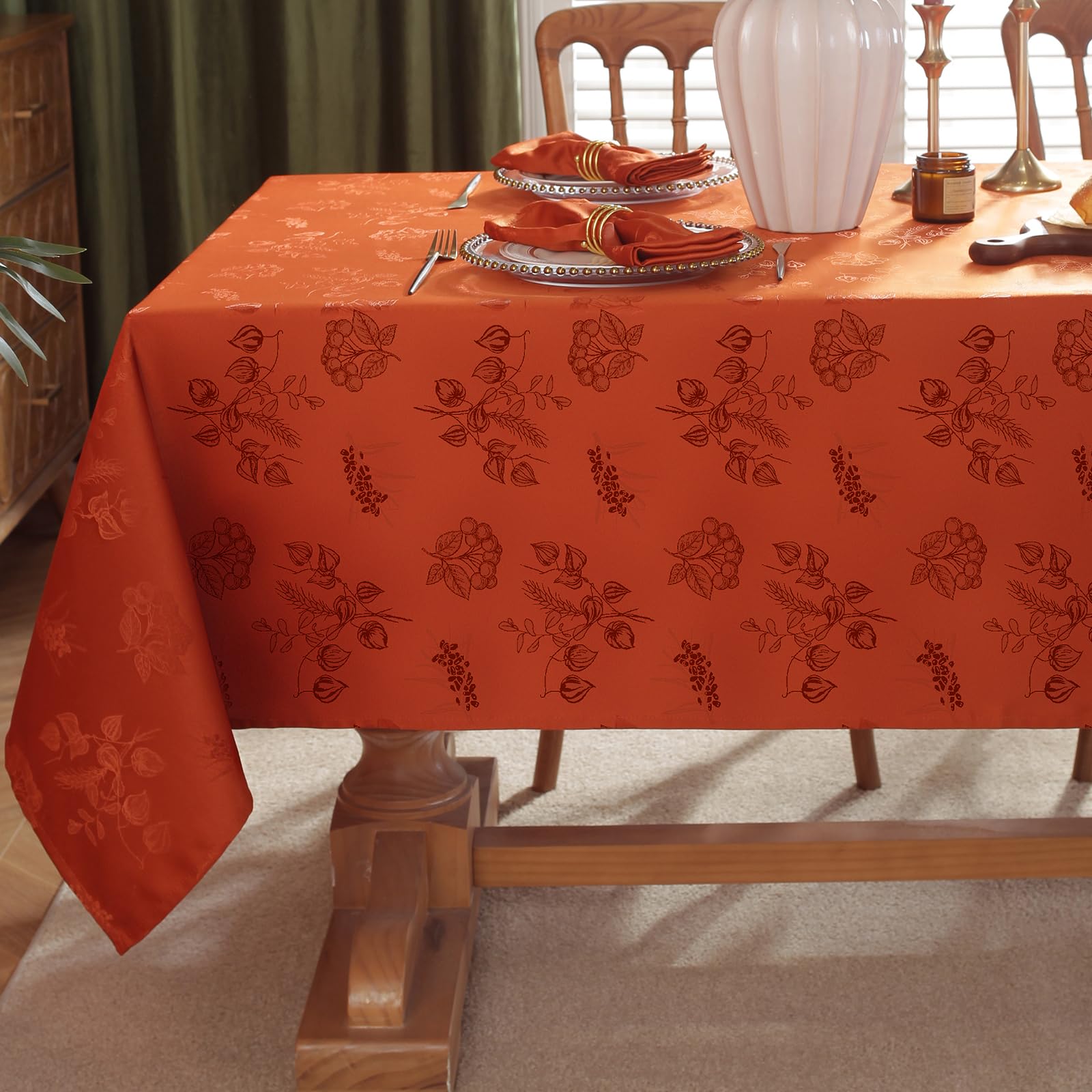 Jacquard Tischdecke Wasserabweisend – Damast Stoff, Goldfarben, Für 6-8 Personen