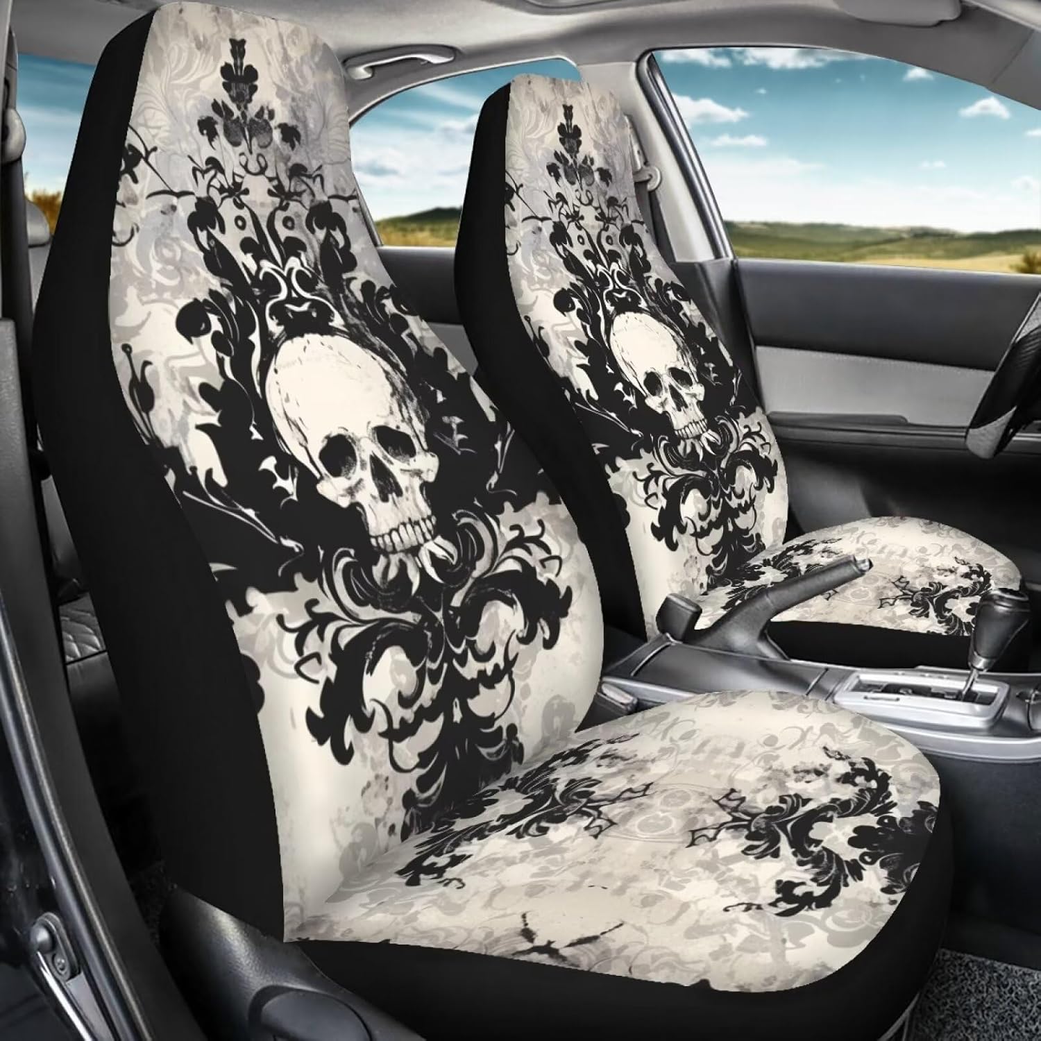 Gothic Skull Car Seat Covers Front Seat Protectors Automotive Seat Covers for Cars Trucks and SUVs (Set of 2),Auto Interior Covers