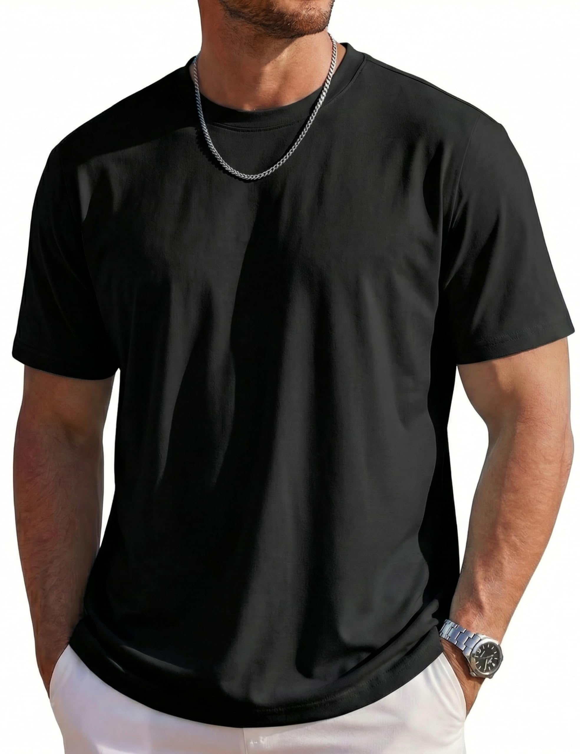 MAGCOMSEN Mens T-Shirts Short Sleeve UPF 80 Sun Protection Lightweight Moisture Wicking Casual Crew Neck Basic Tees