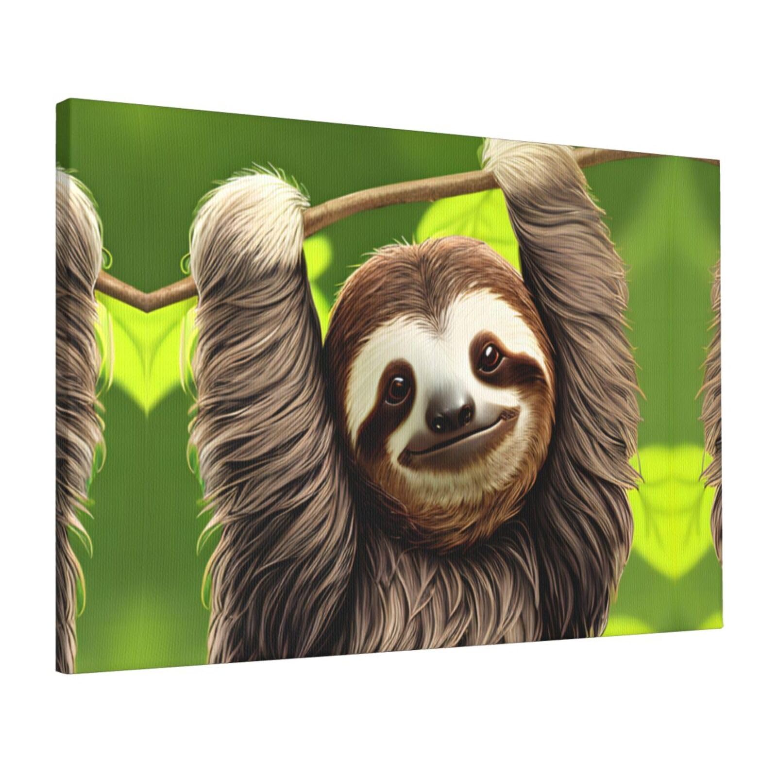 CNTDBU Cute Sloth Canvas Wall Art 16x24 Inch-Large Modern Painting Print for Living Room, Framed Ready to Hang Artwork for Bedroom