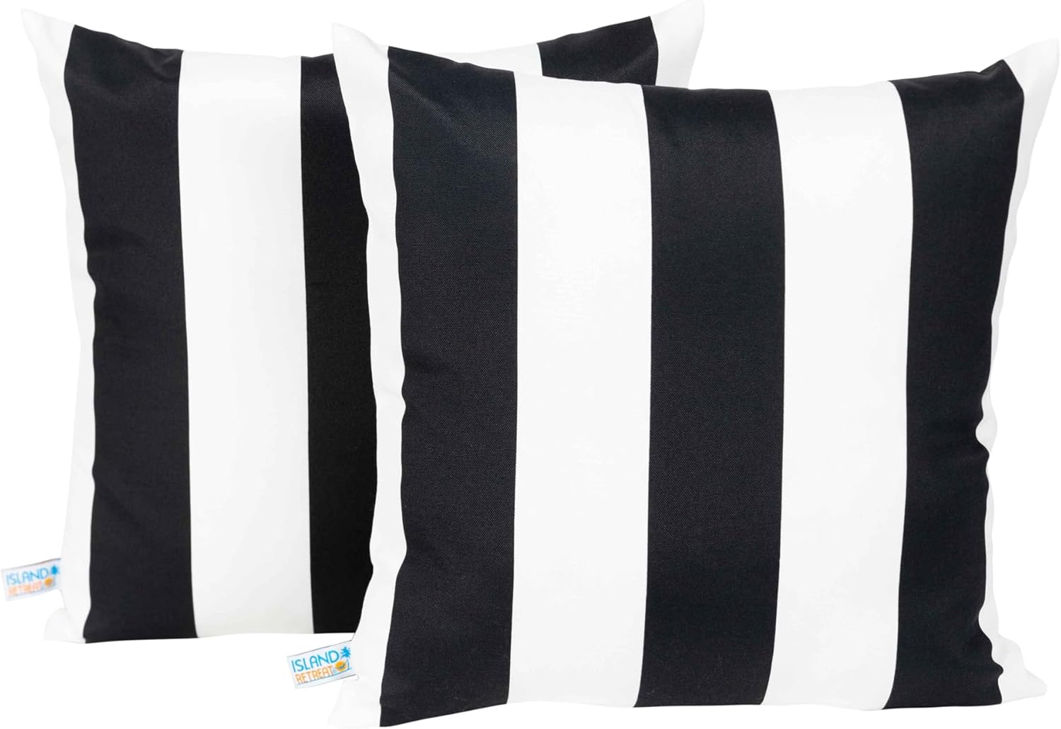 Island Retreat All-Weather Outdoor Throw Pillow Spun-Poly - Black Stripe - Set of 2