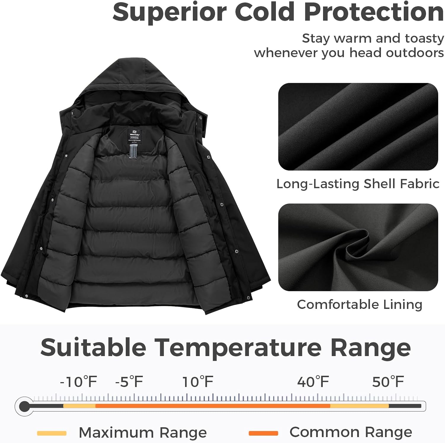 wantdo Men's Thicken Winter Coat Insulated Warm Parka Jacket Hooded Puffer Jacket - Image 3
