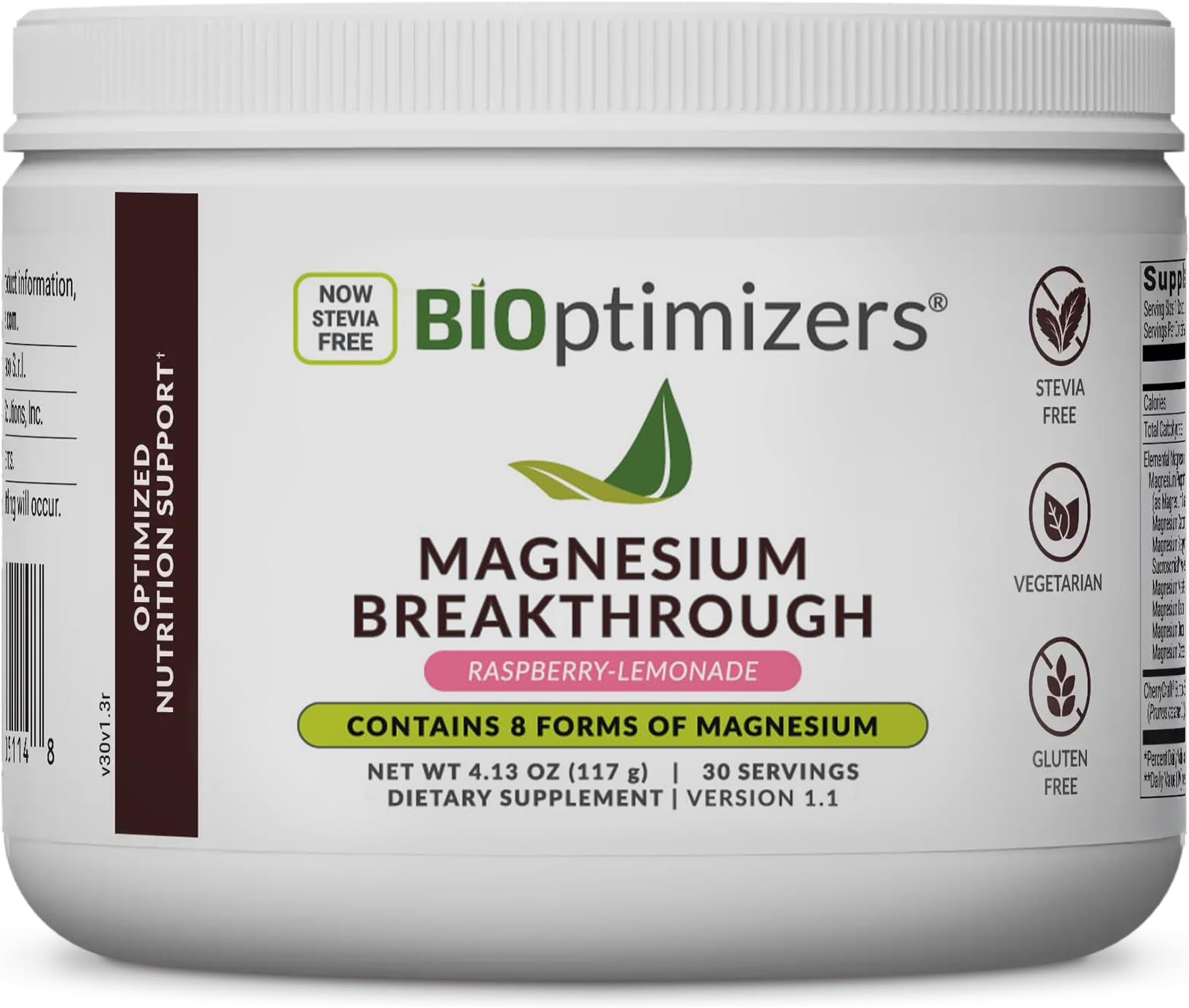 BiOptimizers Magnesium Breakthrough Drink Raspberry Lemonade - 8 Forms of Magnesium: Glycinate, Malate, Citrate, and More - Natural Sleep and Brain Supplement – 6 oz (30 Servings)