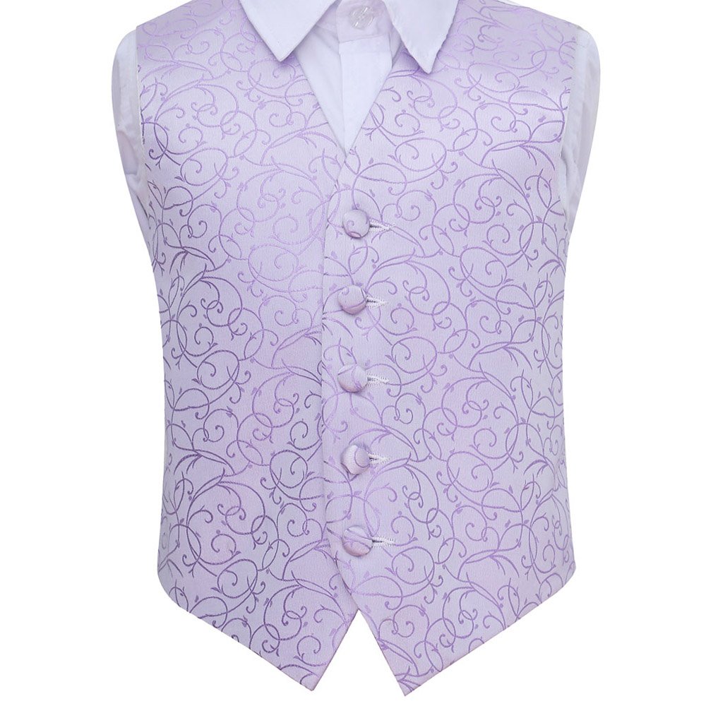 DQT Boys Swirl Floral Jacquard Wedding Waistcoat for Page Boy and Formal Suit - Lilac 11-12 Years 32"