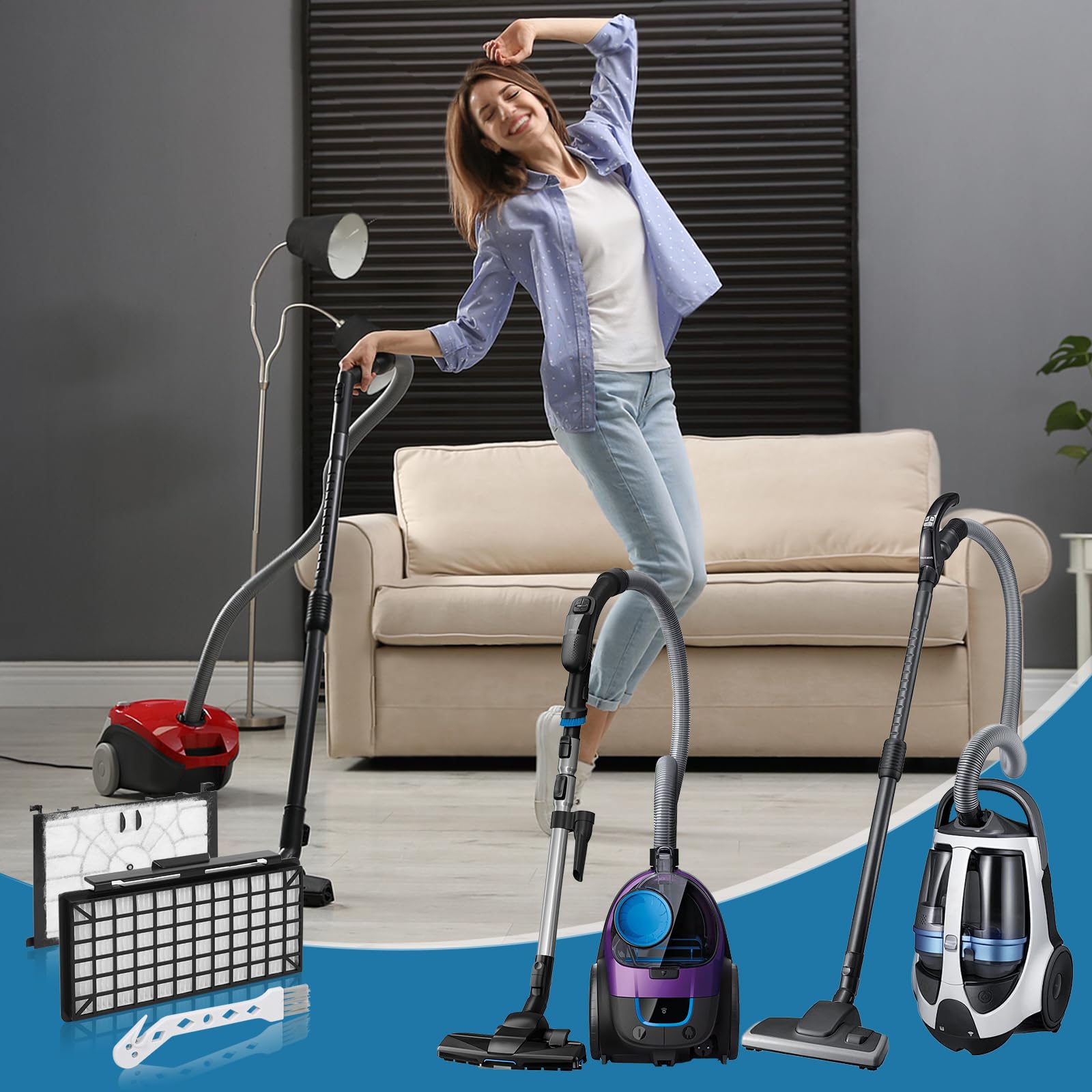 1x filtr HEPA + 1x filtr ochronny silnika do odkurzacza Siemens Q5.0 extreme SilencePower VSQ5X1230, części zamienne w zestawie z szczotką do sprzątania dla odkurzaczy podłogowych Siemens – VZ154HFB