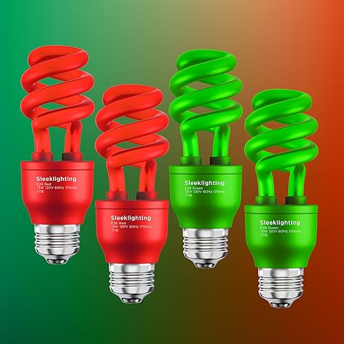 Miniatura 3 de SLEEKLIGHTING Bombilla CFL en espiral de 13 W, aprobada por UL, 120 voltios, base mediana E26 (paquete de 4) (rojo y verde)
