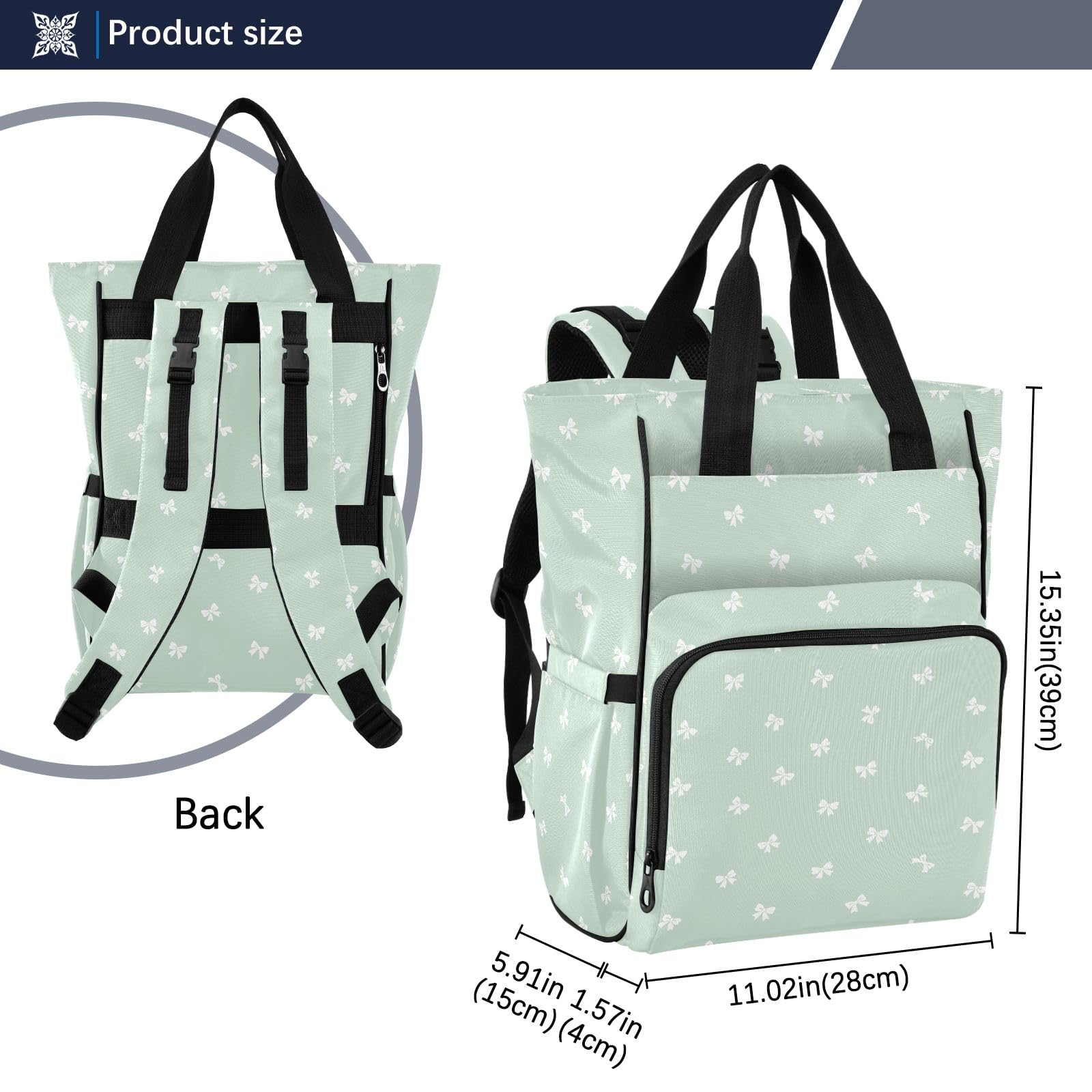 Mnsruu Borsa per pannolini per bambini con fiocco bianco zaino grande borsa impermeabile da viaggio borse per pannolini per mamme e papà