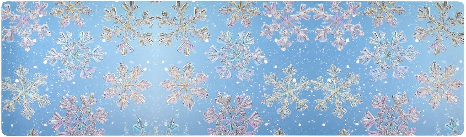 Christmas Trivet Table Runner 40 Inches Long Snowflakes Iridescent Colors B Heat Resistant Hot Pad Multi Purpose Mat for for Hot Pots Pans Kitchen Countertops