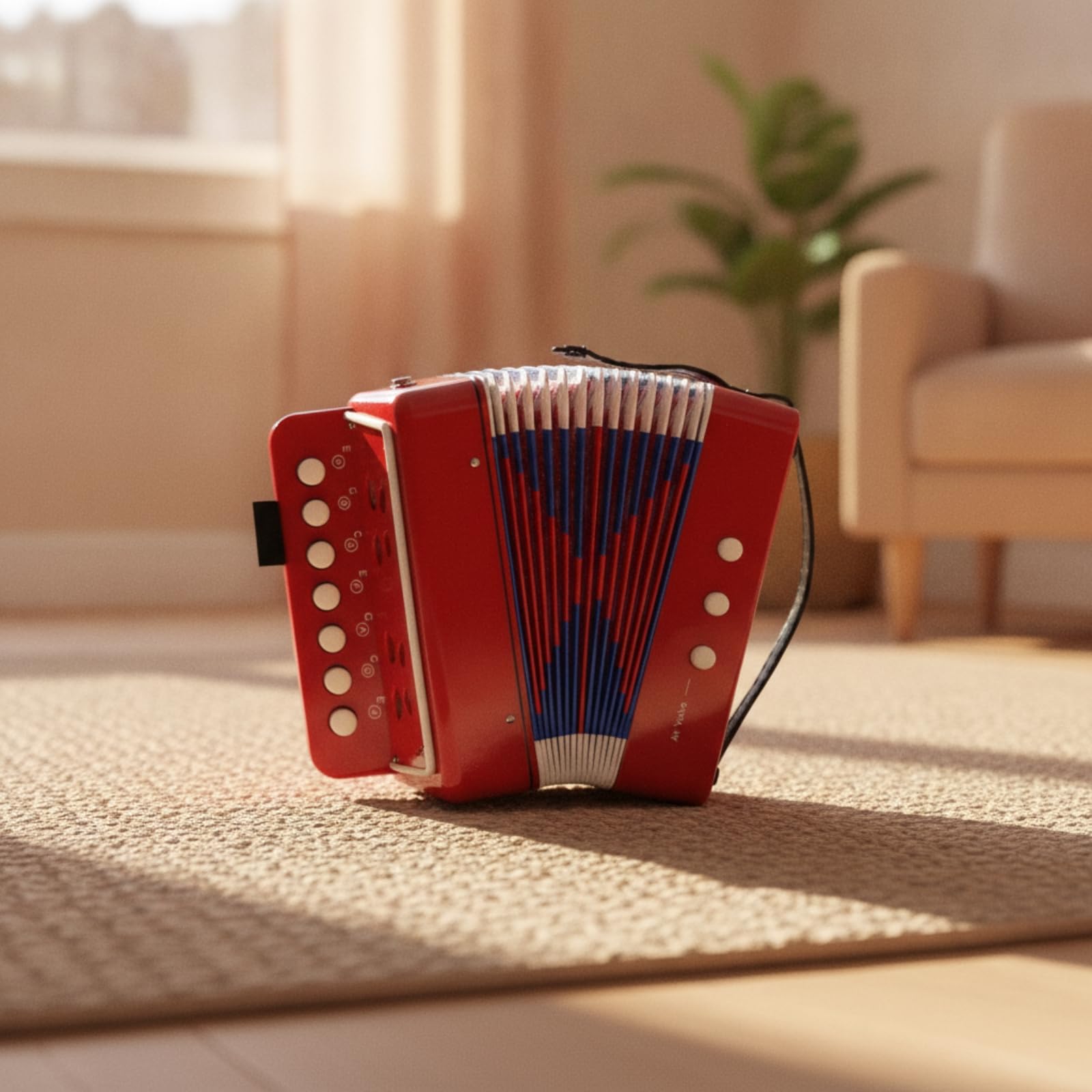 Fisarmonica per Bambini Mini Strumento Giocattolo con 7 Note 2 Bassi Bottoni Portatile in con Tracolla Adatta per Apprendimento Musicale Coordinazione , Nero , Giocattolo