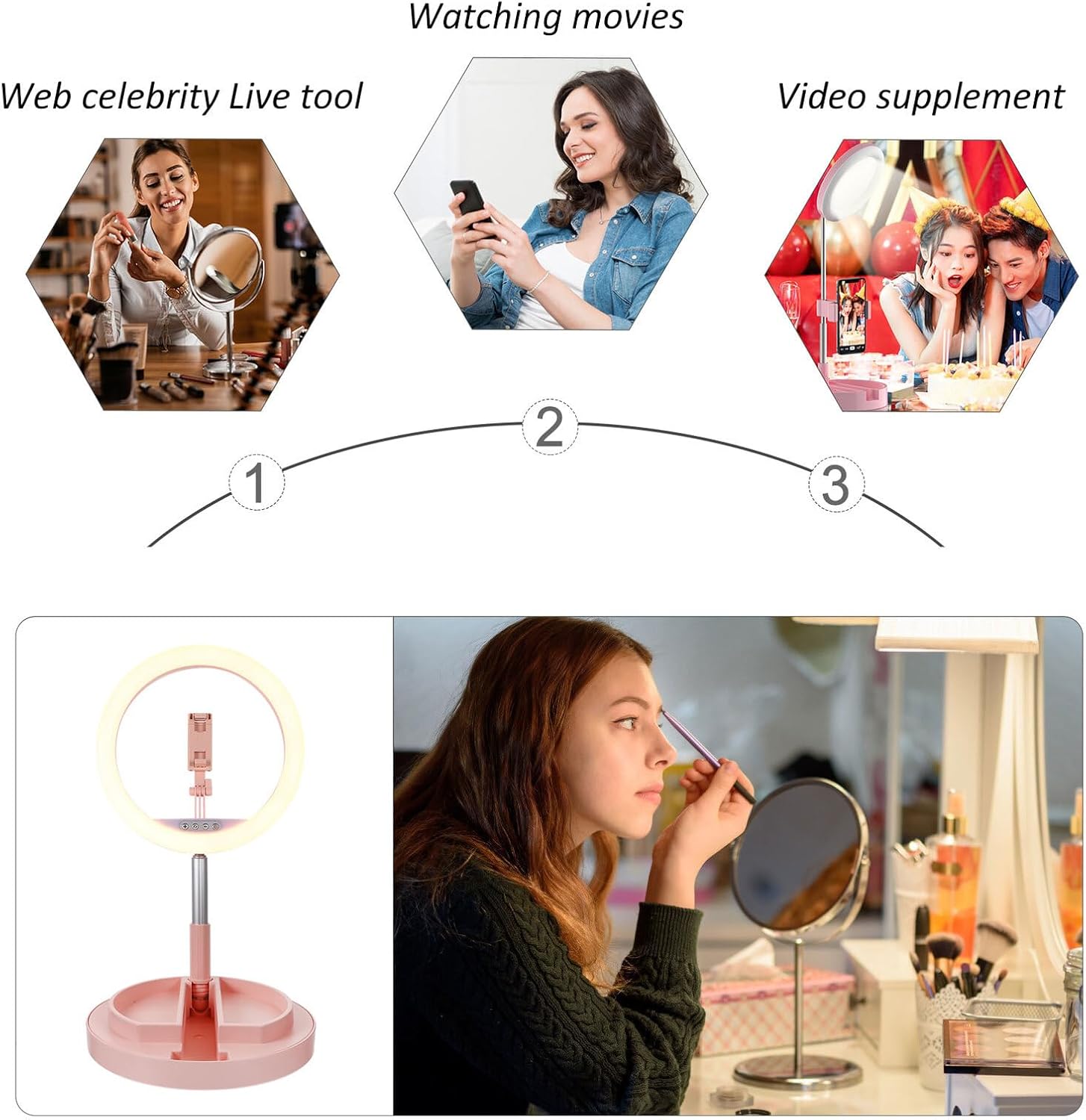 Zerodeko Foldable Portable LED Ring Light with Adjustable Brightness Mobile Phone Bracket Light - Live Streaming and Video Recording