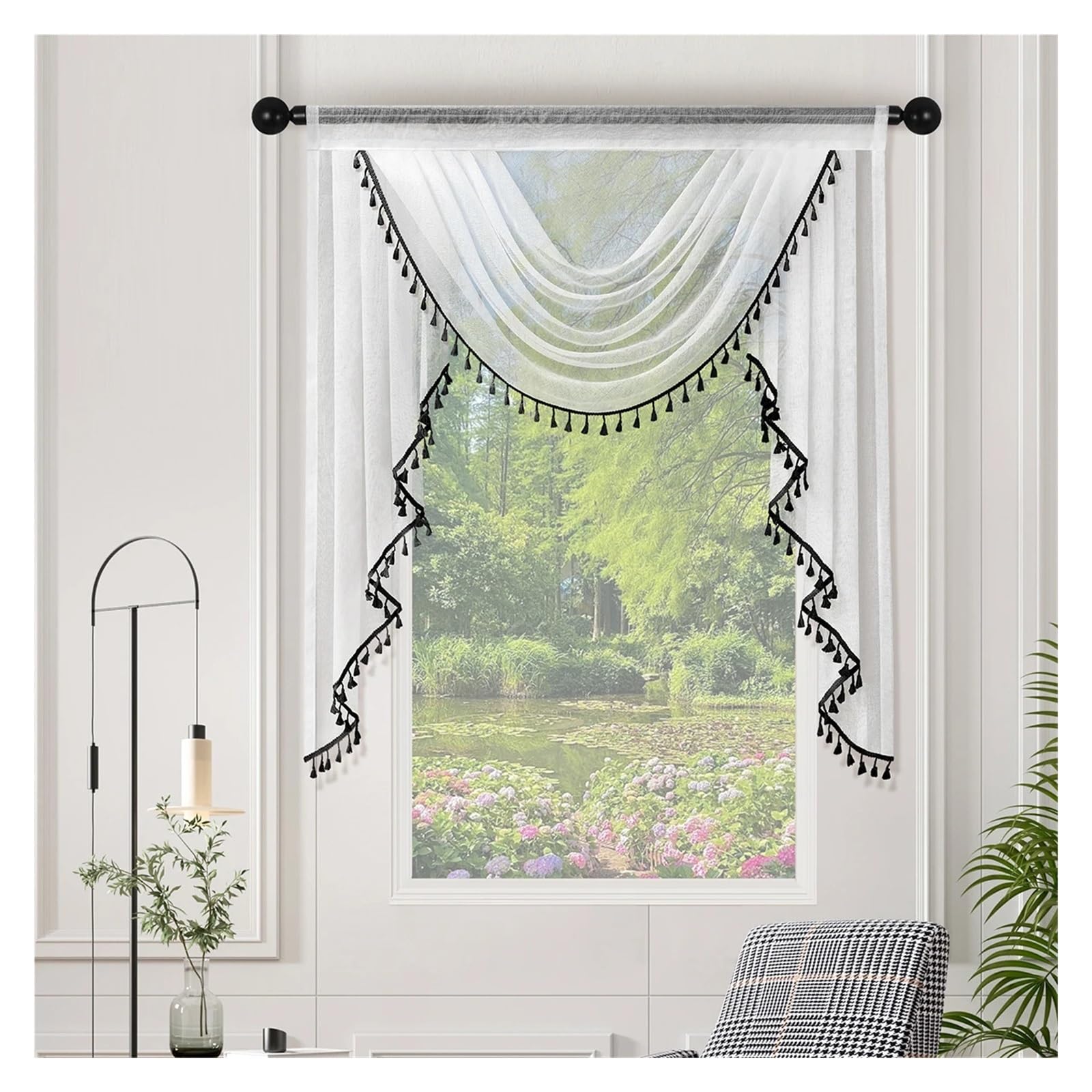 ZHOUXYFDC Swag Valance For Windows 1pc White Waterfall Swag Valance,Rod Pocket,Wave Window With Tassel For The LivingRoom Decor,Room(1pc-W150cm X H105cm)