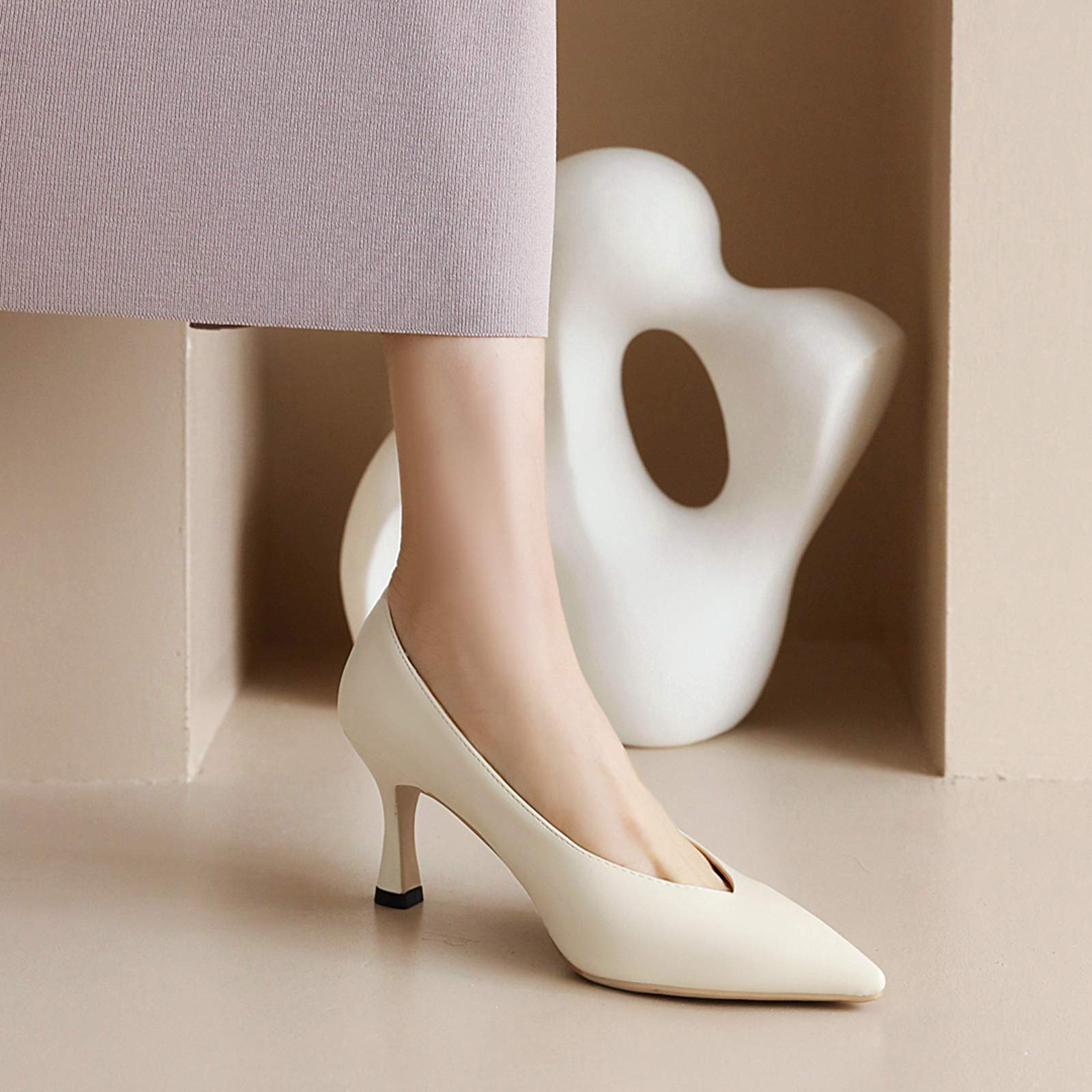 CUTEHEELS Obuwie Damskie, Damskie buty ze szpiczastym obcasem, eleganckie buty do garnituru, beżowy - 46 EU