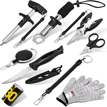 13-in-1 Fishing Multi-Tool Kit with Pliers, Fillet Knife, Lip Gripper, Scissor, Hook Remover - Fly, Ice, Saltwater & Freshwater Fishing for Serious Angler