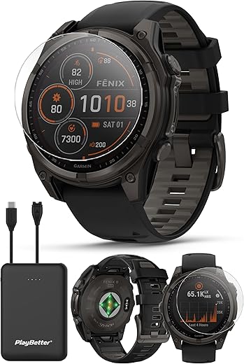 PlayBetter Garmin Fenix 8 Solar Sapphire (47mm, Carbon Gray DLC Titanium) Multisport...