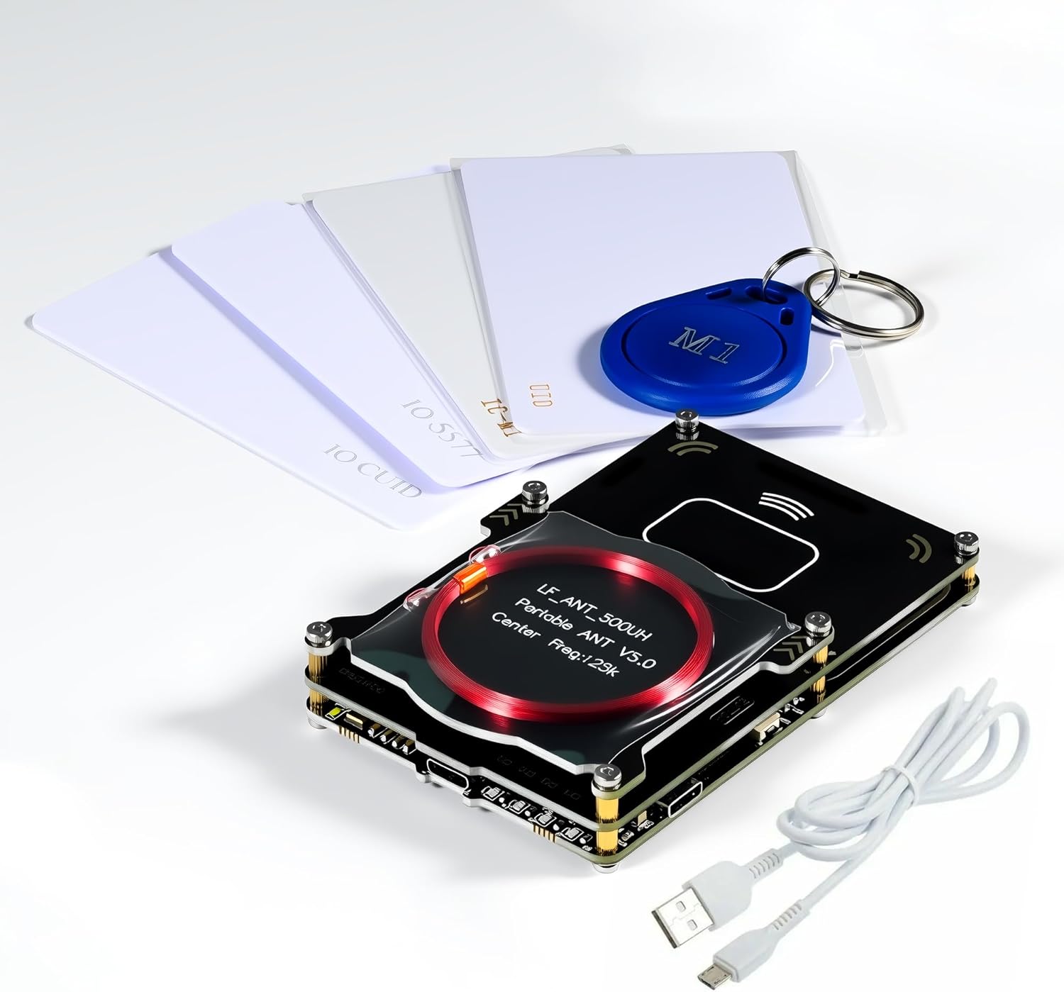 Proxmark3 Easy V5.0 RFID Card Reader Writer, Proxmark3 512K RFID Cloner Memory IC ID Card Copier with Integrated Antenna Decryptor, LF HF Frequency 125Khz 13.56Mhz