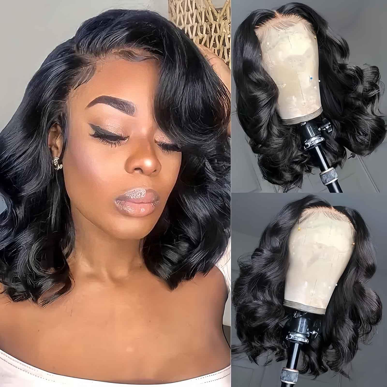 Synthetic Short Black Wig Charming Curly Heat Resistant Fibre Synthetic Wig Daily Wear for Women（17inch）