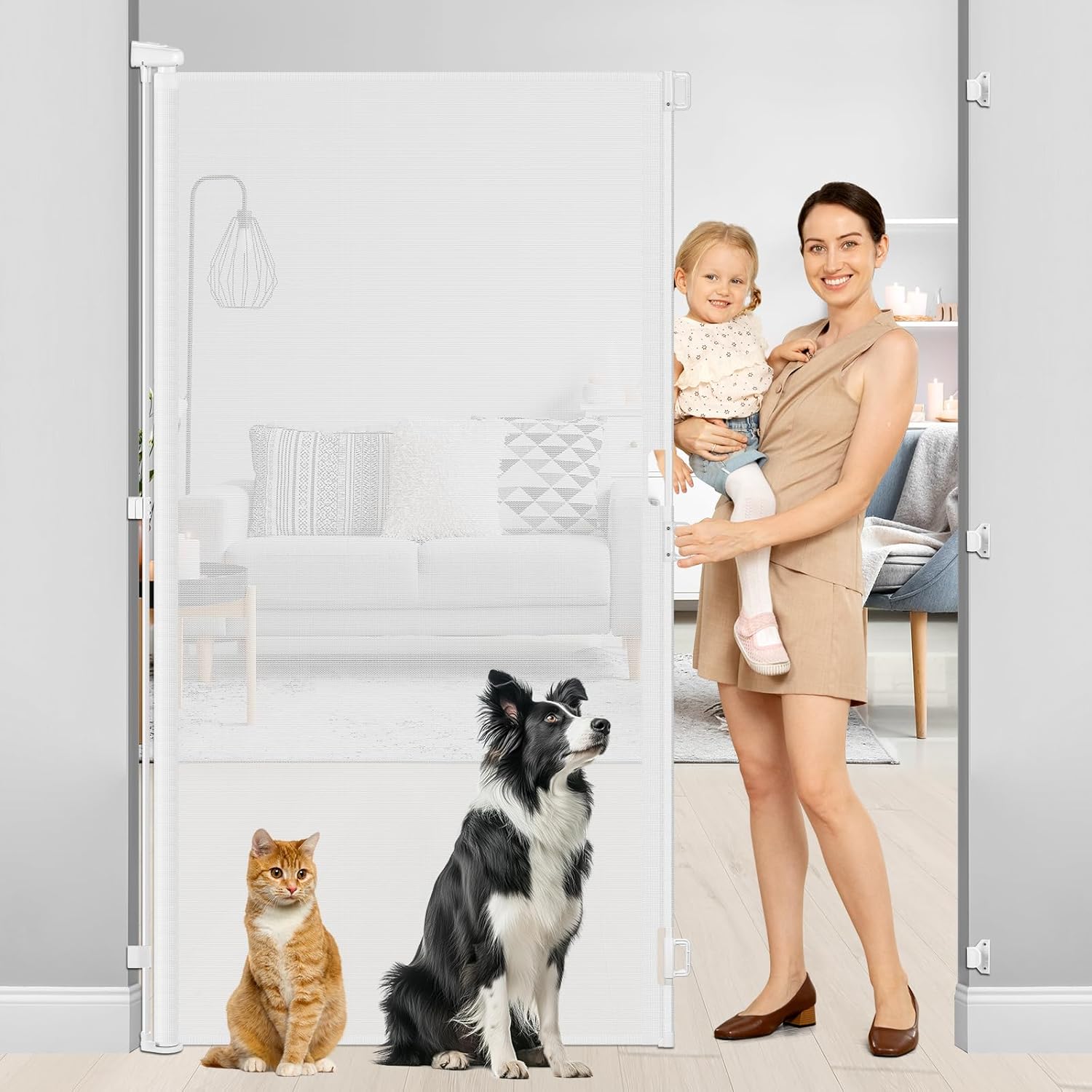 72 Inch Extra Tall Retractable Baby Gates for Doorways 55 Inch Wide Extra Tall Pet Gate Indoor Cat Barrier 6 Foot Wall Mounted Baby Gates for Dogs 6 Ft Retractable Gate Outdoor/Kitchen/Deck, White White 72" Tall x 55" Wide