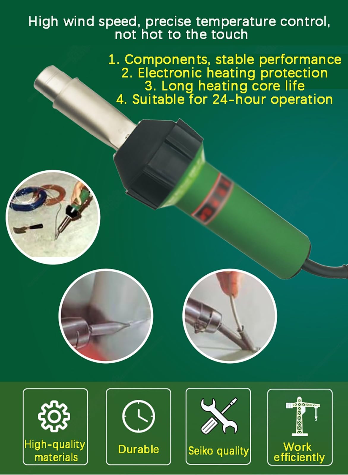 Pistola de soldadura de aire caliente para plástico PVC, reparación de techos y suelos, incluye boquillas y accesorios