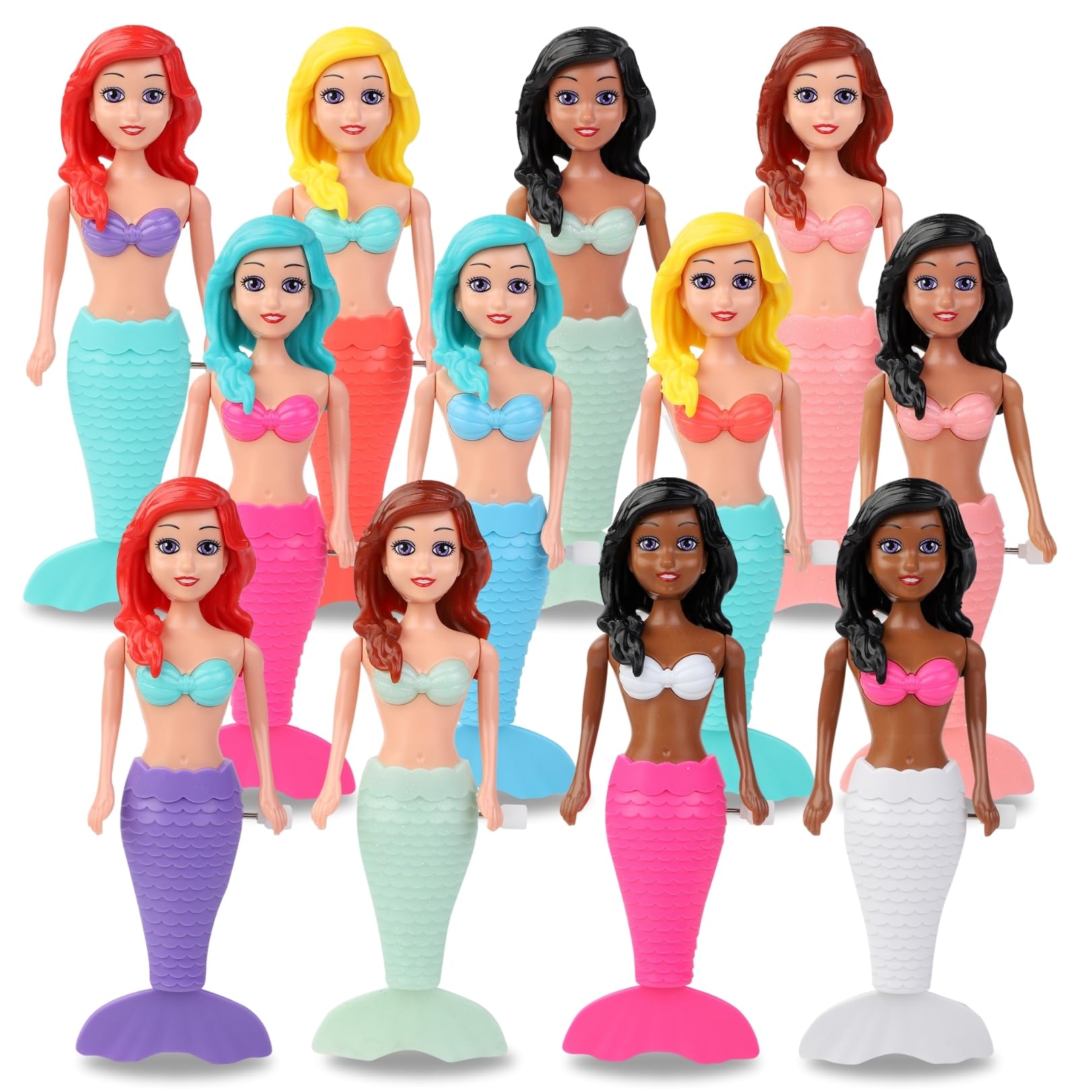 Mermaid Bath Toys for Toddlers Kids Girls - Princess Wind Up Tail Flap Floating Water Bathtub Toys, Swimming Pool Bathing Time Fun (12 Pack)