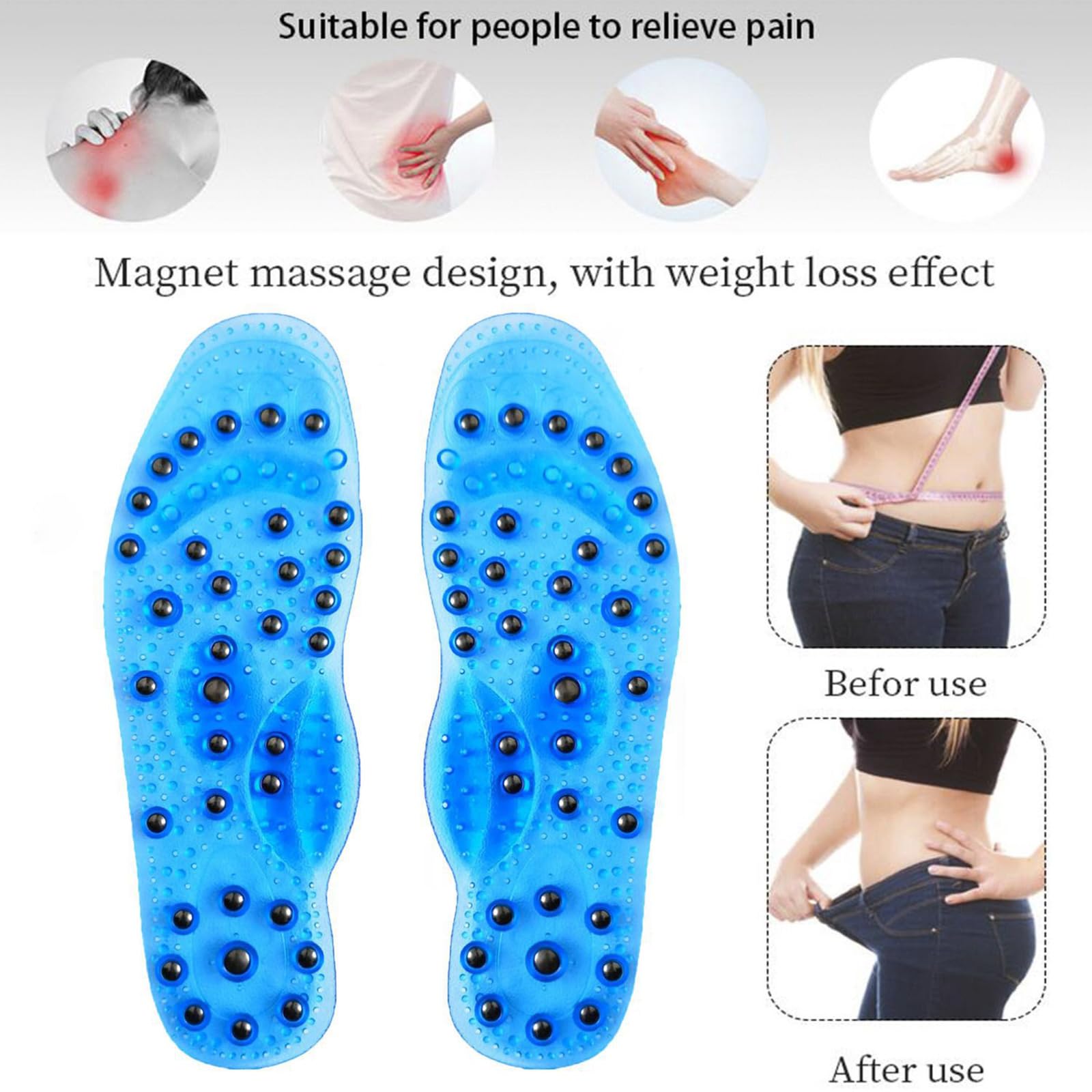 Plantillas adelgazantes, Plantillas de acupresión, Plantillas magnéticas de acupresión, Plantillas magnéticas para Mujeres y Hombres, Plantillas de Masaje ortopédico,L, 2 Pairs