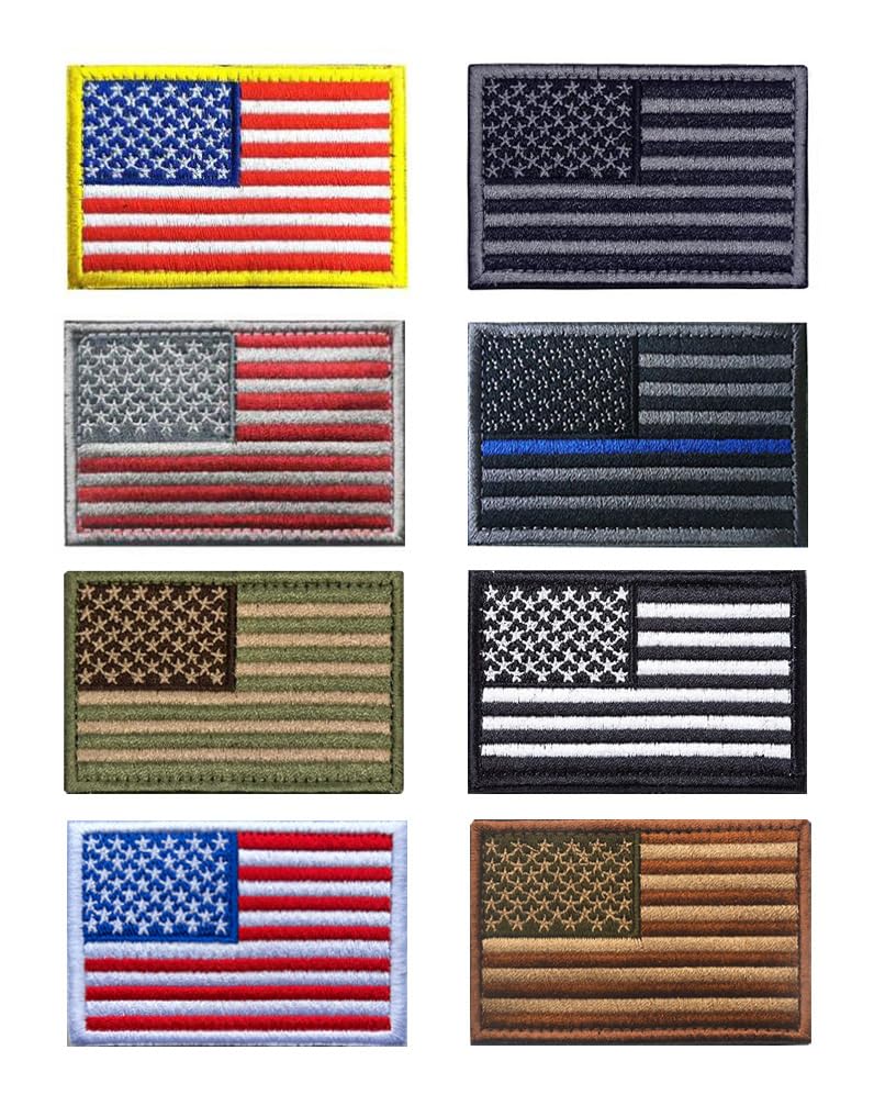 8 Pieces US USA American Flag Patch Tactical Vest Hook & Loop Embroidered Fastener Backing Emblem National Patch for Clothes Uniform Armband Airsoft Jacket Jean Vest Travel