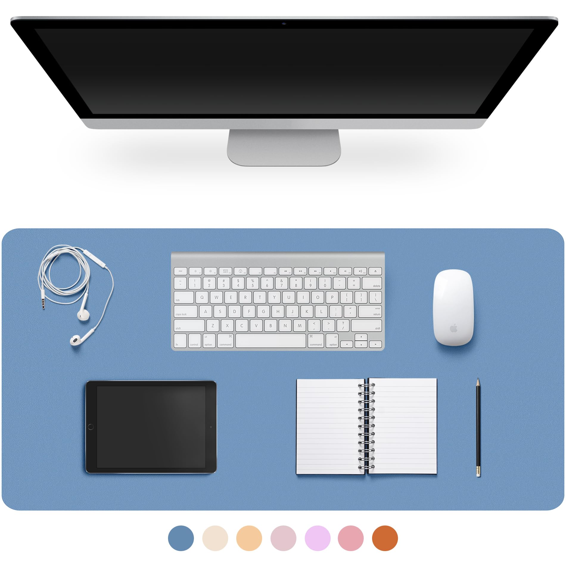 Leather Desk Pad Protector,Non-Slip Desk Pad,on-Slip PU Leather Large Mouse Pad,Easy Clean Desk Protecor Mat,Writing Pad for Office Work/Home/Decor(Sea Blue, 31.5" x 15.7") — image 1