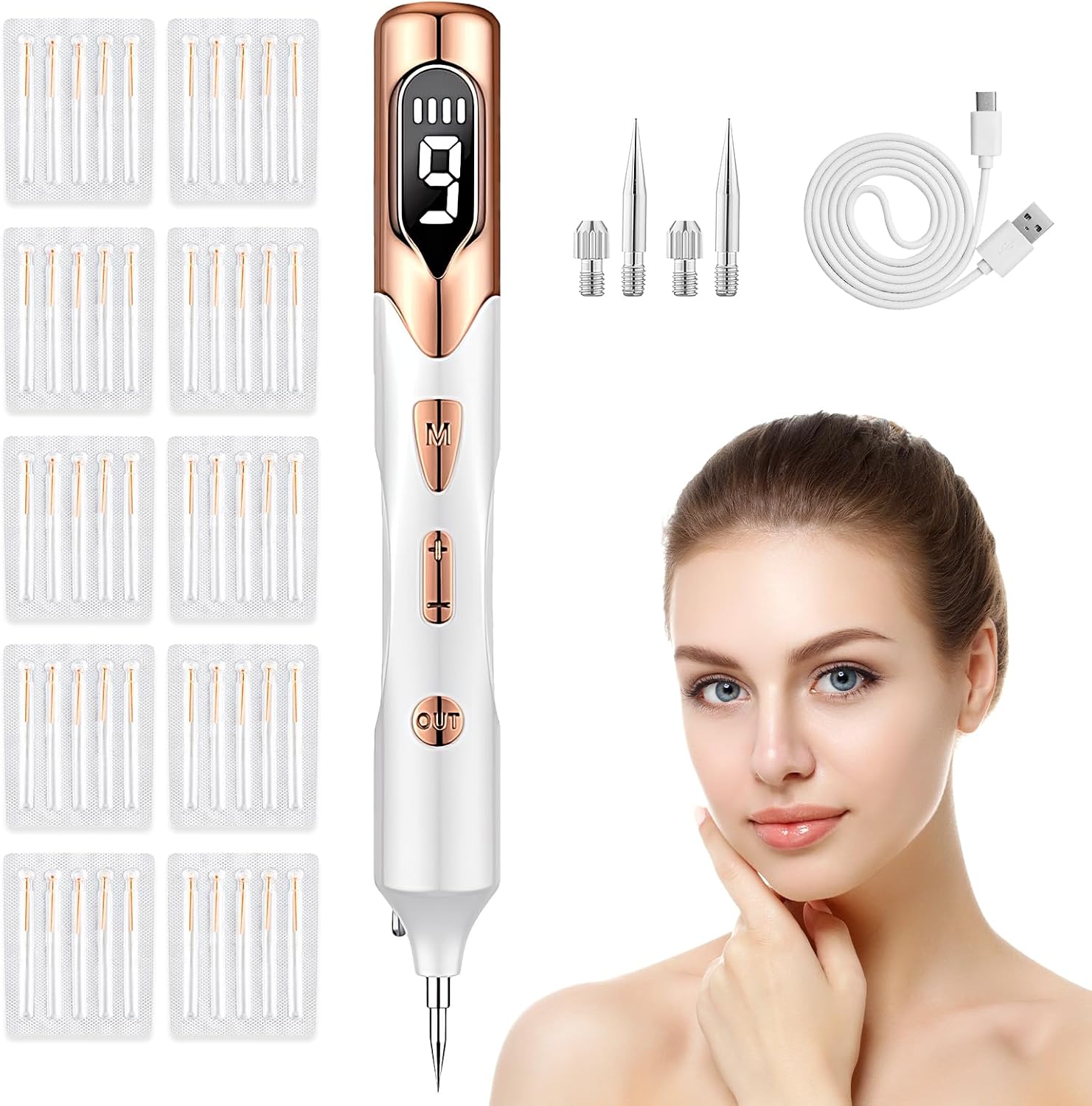 Skin Tag Remover Device,9 Levels Adjustable Mole Removal Pen for Skin Tags & Small Blemishes, Portable and Easy-to-Use Tool for At-Home Skin Care - Gold