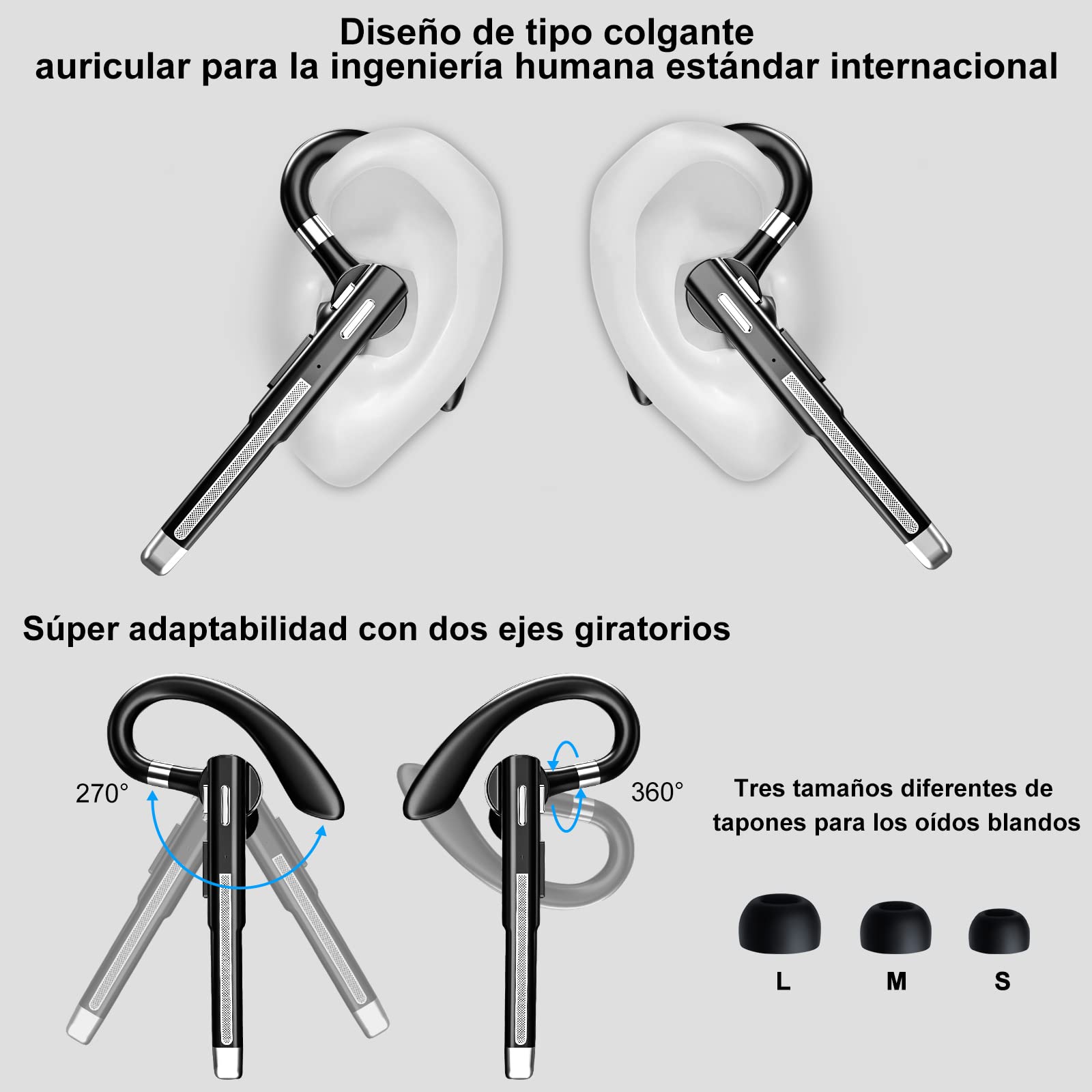 Manos Libres Auricular Bluetooth Auricular inalámbrico Bluetooth Mano Libre con HD CVC8.0 Micrófono Dual Cancelación de Ruido Manos Libres Auricular Bluetooth