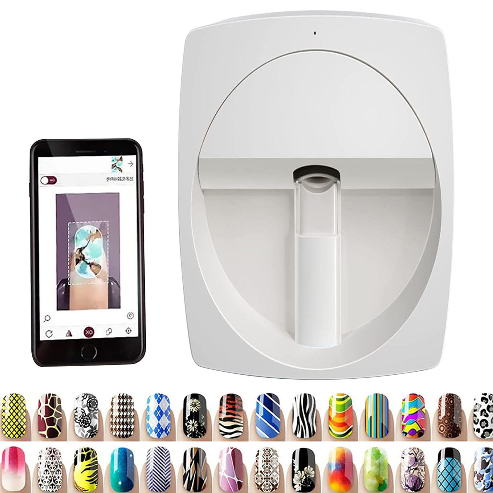 3D-Smart-Nageldrucker, Mini-Leichter Kommerzieller Nageldrucker, 3D Printer Support App/DIY, Nail Art Printer Machine, Nailart-Maschine, 30 Sekunden Malen Für Mädchen-Heimnägel White
