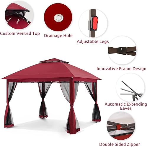 Miniatura 3 de UDPATIO Gazebo desplegable de 11 x 11 pies para patio, carpa instantánea, glorieta al aire libre con mosquitera, marco de metal para sombra y lluvia