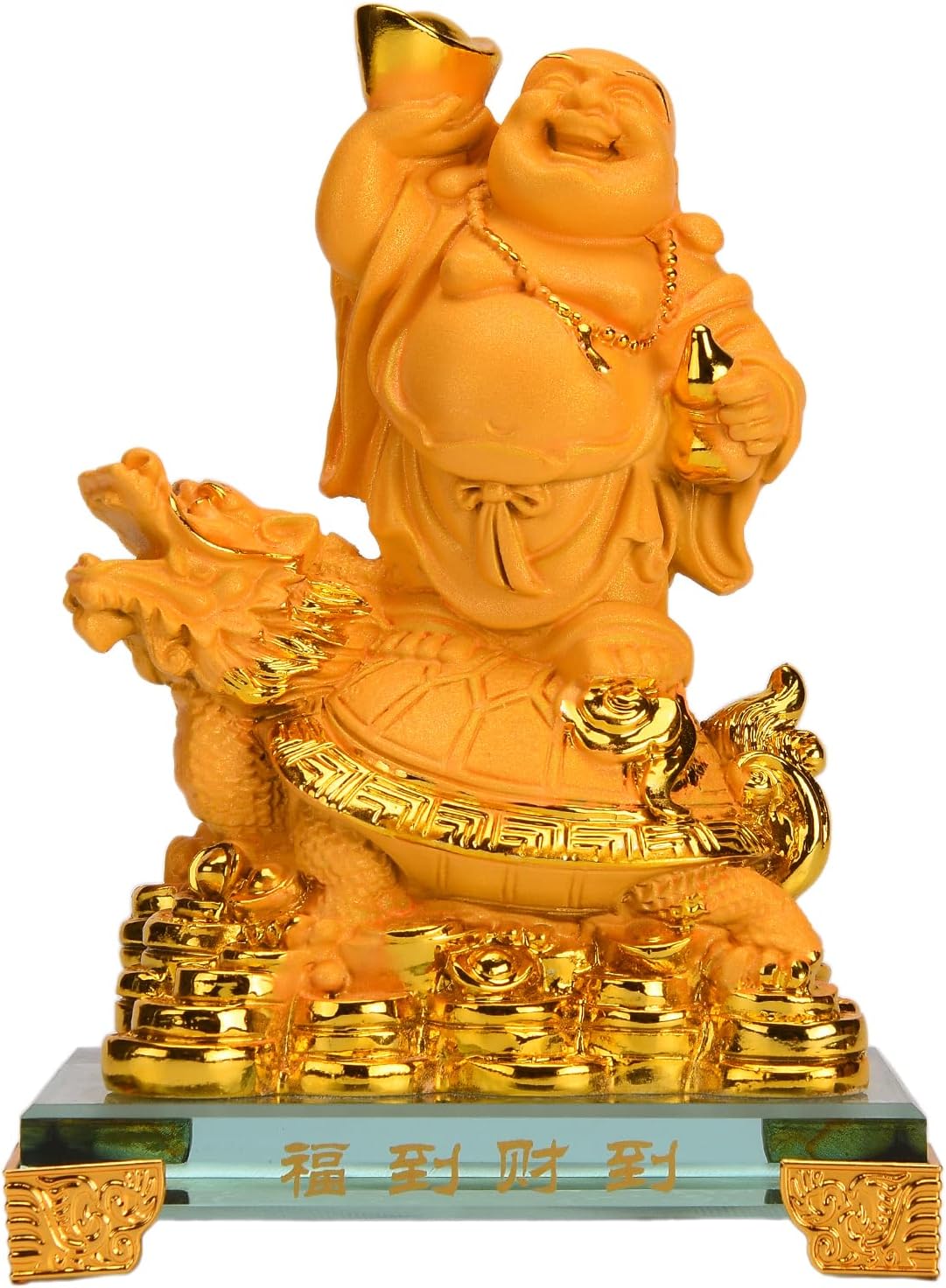 BRABUD Resin Laughing Buddha Riding Dragon Turtle Statue Attract Wealth Health Luck Home Office Shop Desk Decoration Gift TQGJBS680