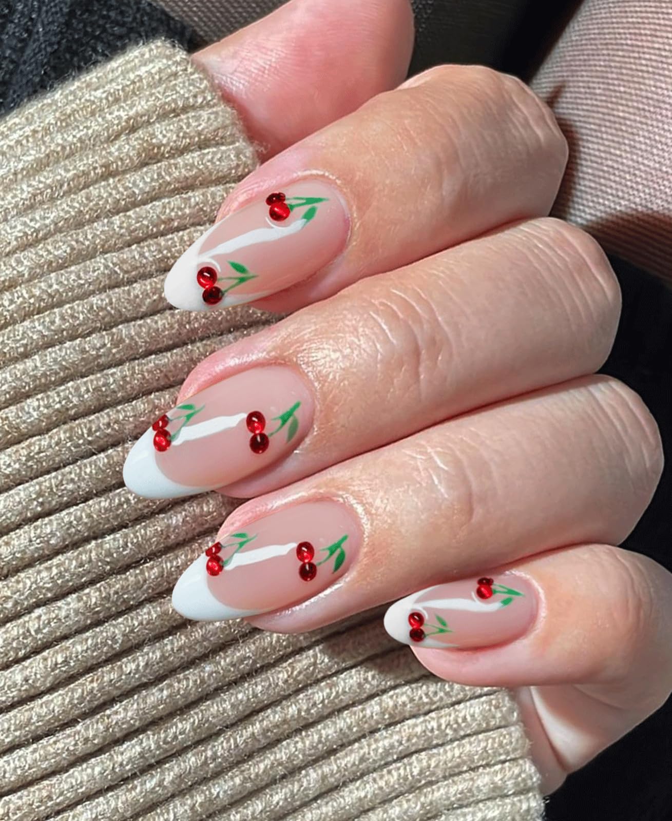 JMEOWIO Żel do paznokci Naklejki Francuskie Cherry Tip Naklejki do paznokci Żel Nail Art Naklejki Dekoracja