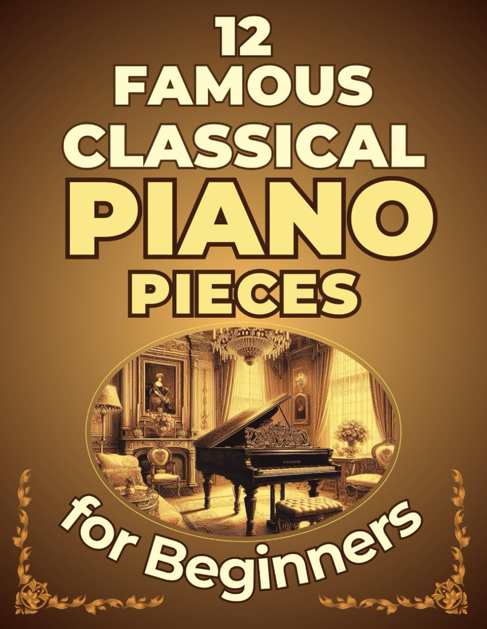 12 Famous Classical Piano Pieces for Beginners: Big-Note Format with Letters & Fingering