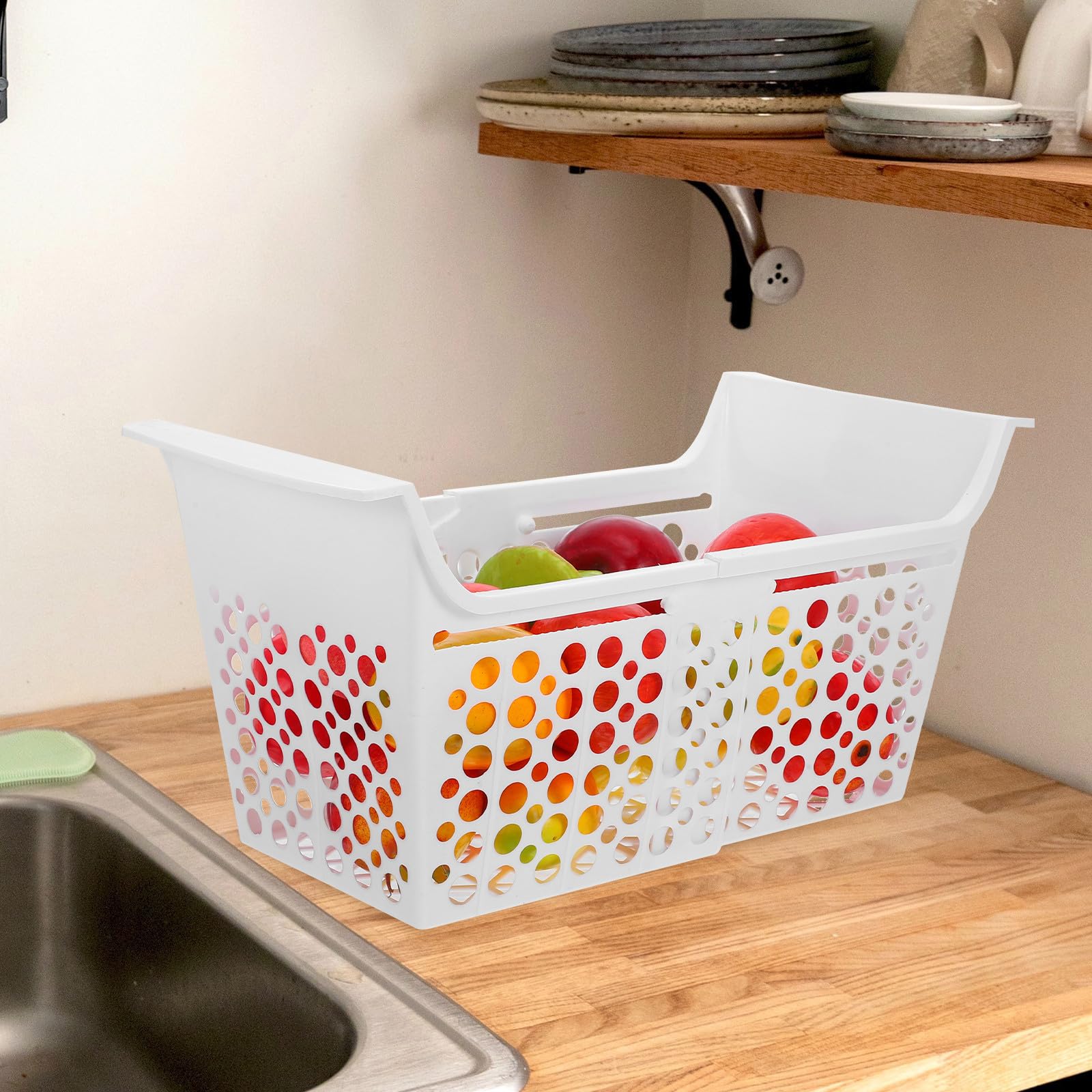 VALICLUD Cesta del congelador horizontal con longitud ajustable y orificios de drenaje, organizador de alimentos multiusos en plástico resistente para refrigeradores grandes y pequeños