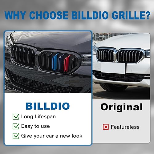 Miniatura 71 de Rejilla frontal F10 para riñón con doble listón, color negro brillante, compatible con BMW Serie 5 2010-2017, F10, F11, F18, Sedan 520i, 528i, 535d