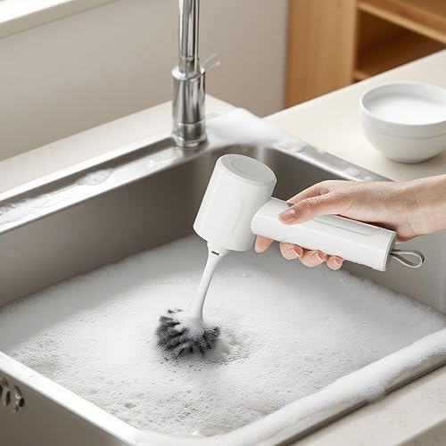 Miniatura 6 de Cepillo giratorio eléctrico de mano inalámbrico recargable con 4 cepillos de repuesto con 2 modos de velocidad ajustables para cocina, fregadero,