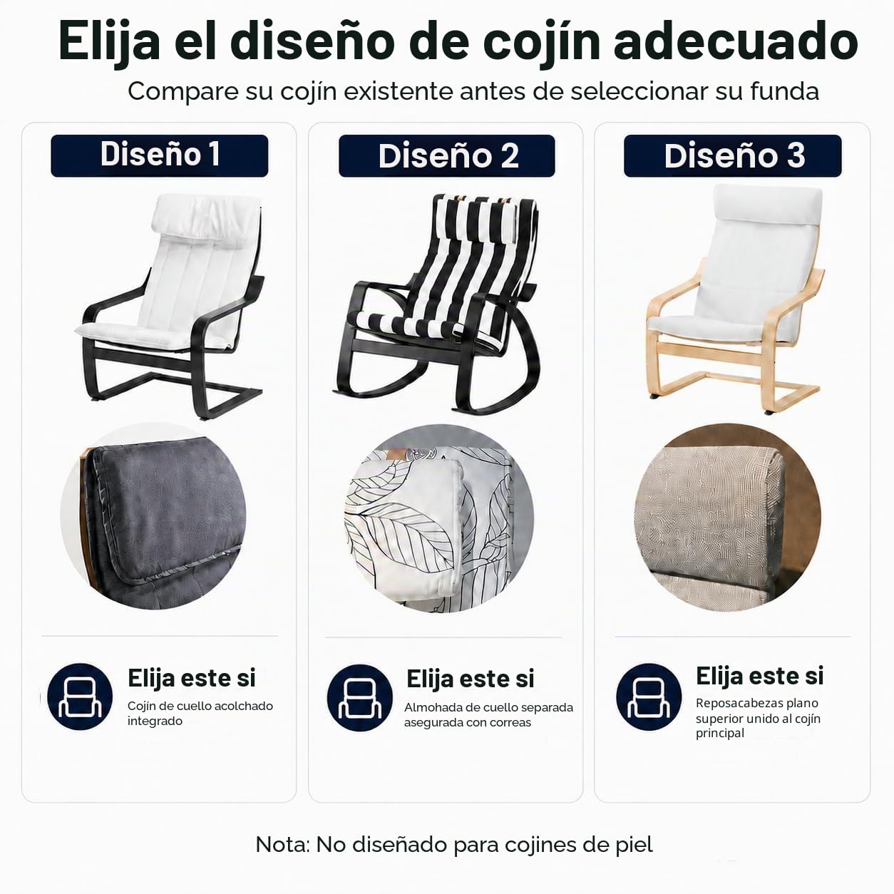 VINYLLA Funda de repuesto para sillón Ikea Poang (diseño 3, algodón, gris)
