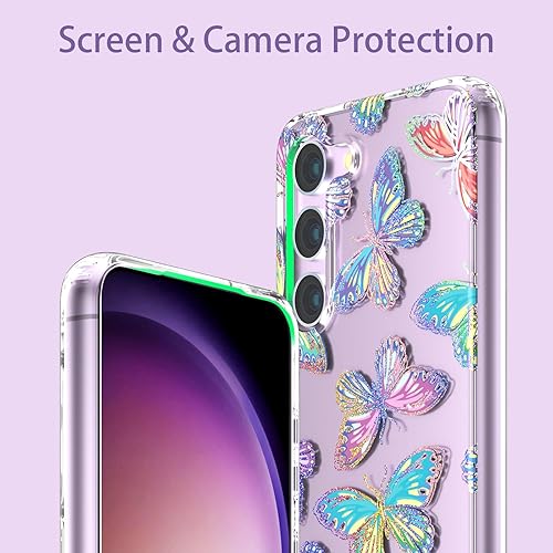 Miniatura 3 de Funda para Samsung Galaxy S23 Plus S23+ para mujeres y niñas, patrón lindo con purpurina, color rojo, morado y azul, panel duro delgado y suave,
